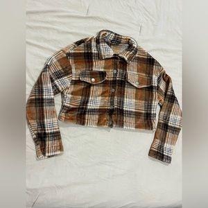 Plaid fuzzy cropped jacket
